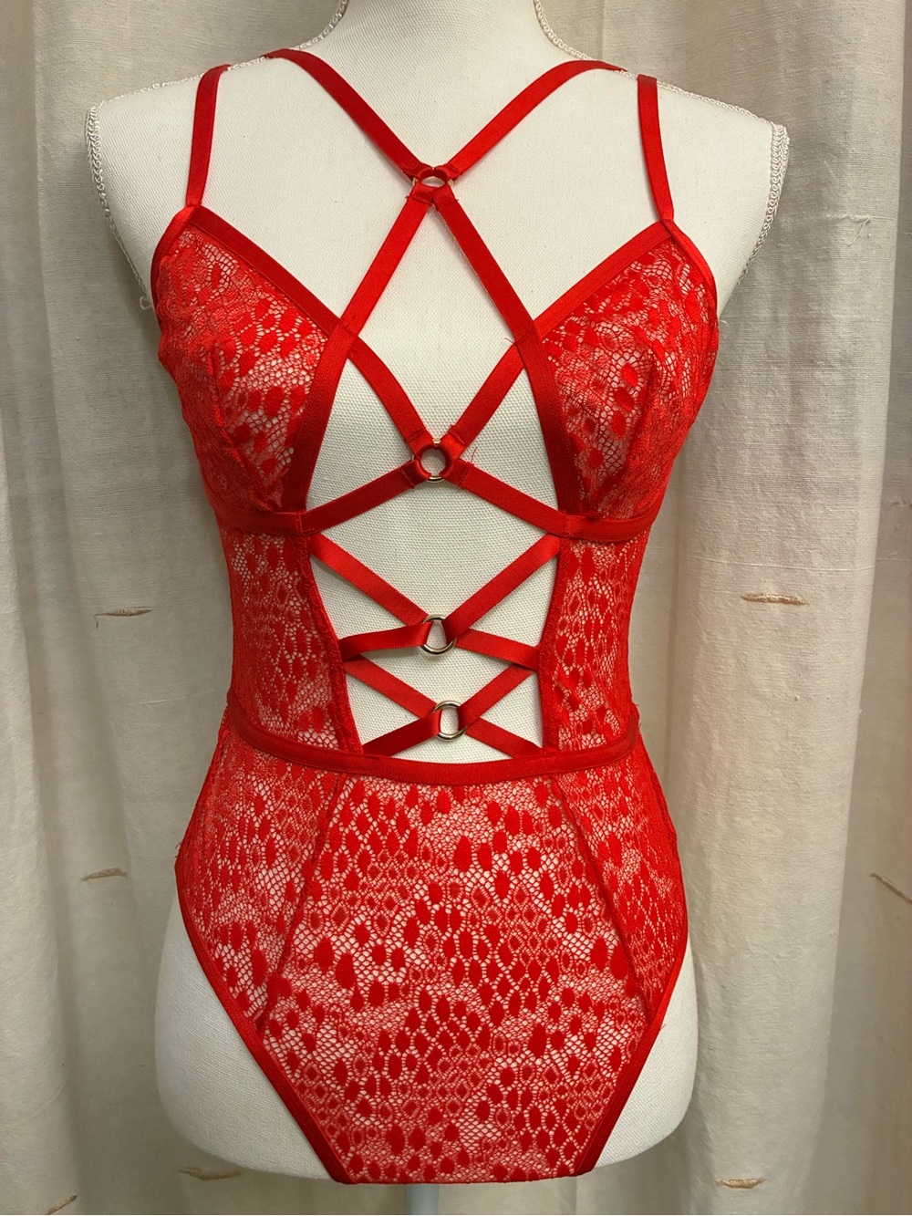 Victoria's Secret Red Lace Strappy Teddy